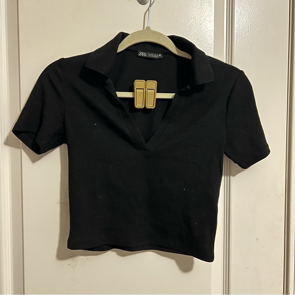 Zara Black Collared Crop Top